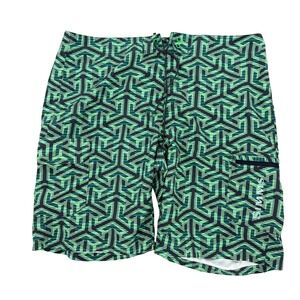 Simms Solarflex Mens Board Shorts Size 40 Green Navy Geometric Fishing Surf